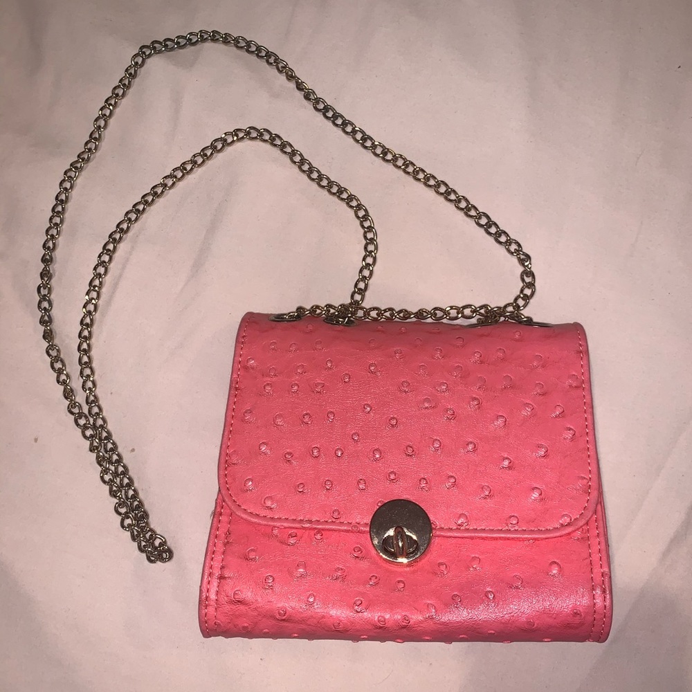 Faux Leather Ostrich Pink Purse